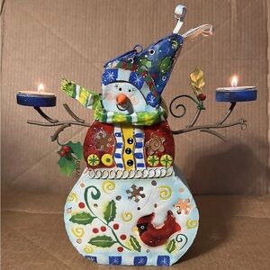Metal Christmas Snowman tapered & Votive Tea-Light Candles 10-1/2”